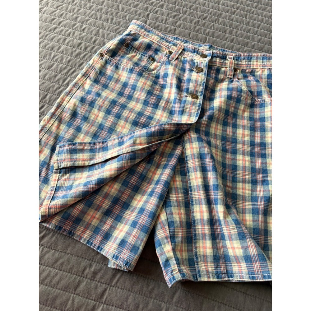 Vintage Liz Claiborne Lizwear Plaid Skort Blue Orange Cotton Button Front Size 8 - Picture 4 of 7